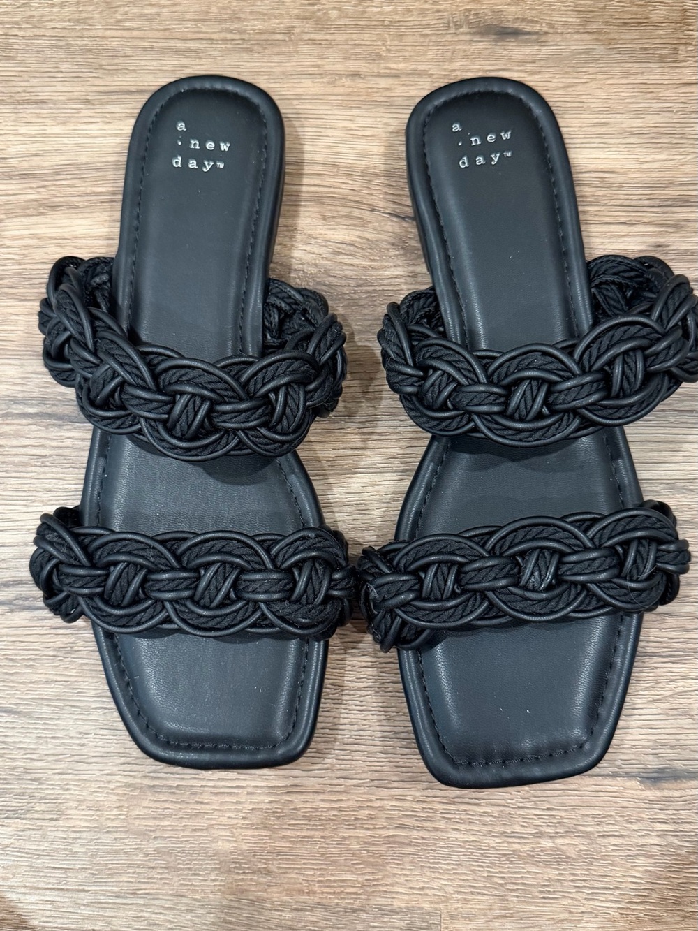 a new day Black Braided Double-Strap Slide Sandals